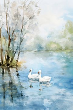 Swans on the Pond by Abstract Painting