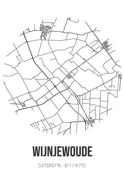 Wijnjewoude (Fryslan) | Karte | Schwarz und Weiß von Ortsdrucke