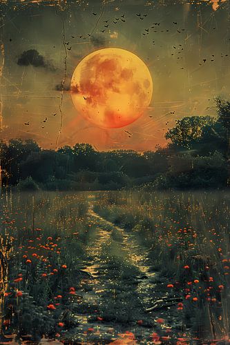 Mystiek Maanlicht Pad Door Bloemenveld