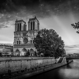 Notre Dame Sunset BW by Ion Chih