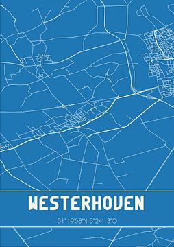 Blauwdruk | Landkaart | Westerhoven (Noord-Brabant) van MijnStadsPoster