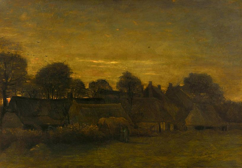 Boerendorp in de avond, Vincent van Gogh, 1884 op canvas, behang, poster en  meer