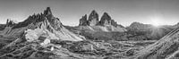 Dolomites with the Three Peaks in black and white.