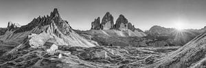 Les Dolomites avec les Trois Cimets en noir et blanc. sur Manfred Voss, Schwarz-weiss Fotografie