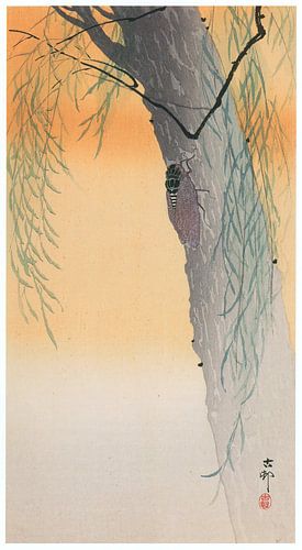 Ohara Koson - Grote bruine cicade en wilg (bewerkt)