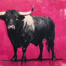 Schwarzer Stier auf rosa von IamHome Studio