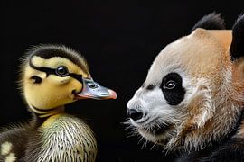 Pandababy en eendkuiken knuffelen van Art & Soul Creations