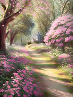 Path through forest full of flowers