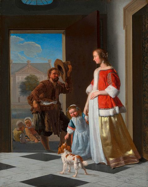 Een visverkoper aan de deur, Jacob Ochtervelt van Meesterlijcke Meesters