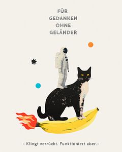 Surrealistische ruimtekat op een bananenraket – gedachten zonder grenzen