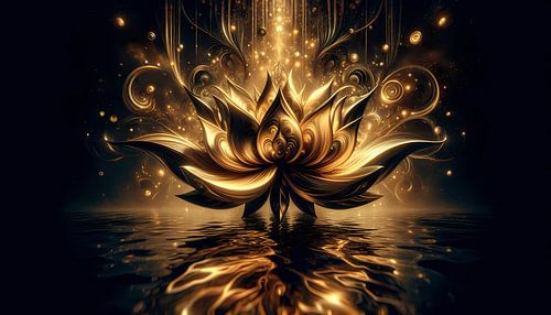 Elegante zwarte lotus met gouden accenten