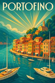 Haven van Portofino - Vintage poster Italiaanse Rivièra van Travel Shop