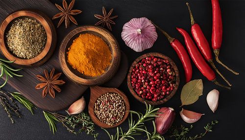 Diverse kruiden met zwarte achtergrond
