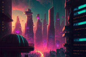 Timelapse in a night city #3, vaporwave, retro-futurism