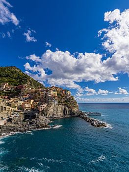 View of Manarola on the Mediterranean coast in Italy