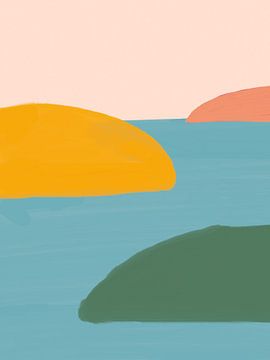 Bohemian illustratie "landschap" in blauw, geel en roze van Studio Allee