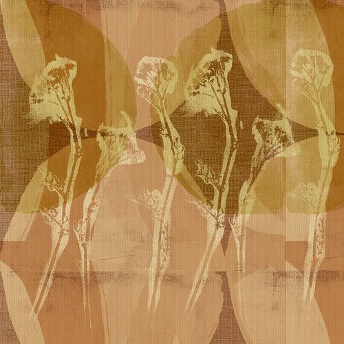 Abstracte botanische kunst in aardetinten.