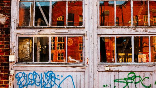 Red Reflection – Weathered Doors & Graffiti