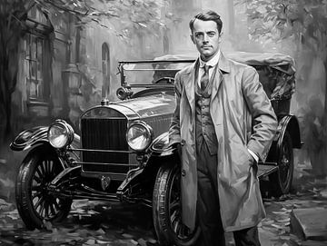 Amerikanischer Mann mit amerikanischem Auto aus den 1920er Jahren von Animaflora PicsStock