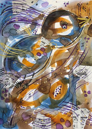 Blue Bird Singing 01 | Peinture sur Yvonne Warmerdam | Made to resonate