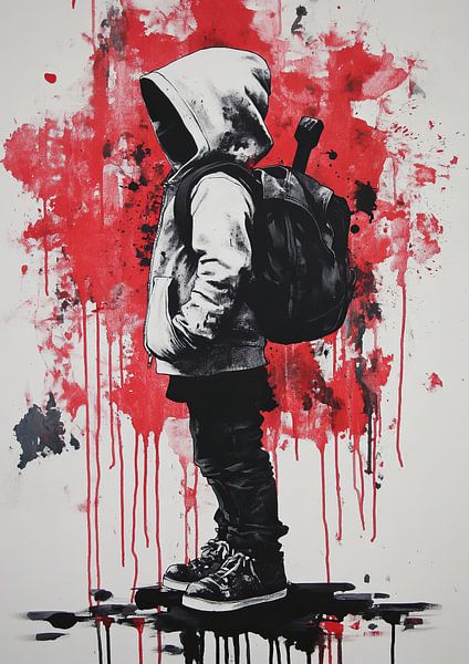 Rebel Red | Junger Rebell mit rotem Hintergrund von Blickfänger Gemälde