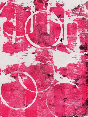 Bold pink circles - abstract minimalist painting by Dina Dankers
