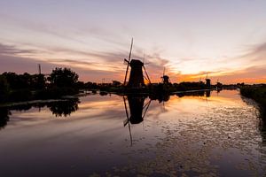 Windmills at Kinderdijk at sunset