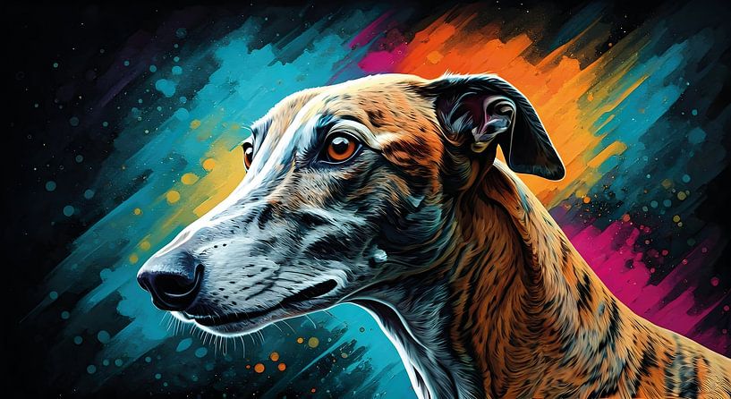 Gestromter Windhund auf buntem Hintergrund - Elegante Kraft von Betty Maria Digital Art