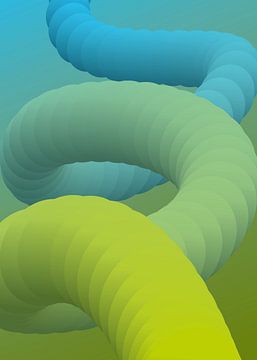Psychedelische, kleurrijke, abstracte slang / buis vorm - 6 van Pim Haring