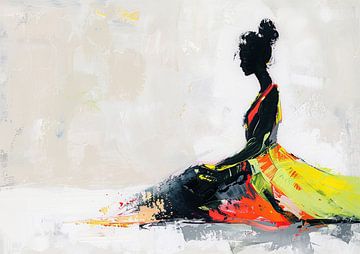 Elegante Vrouw in Kleurrijke Jurk van Kunst Kriebels