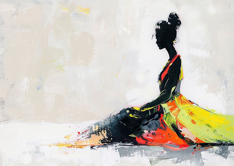 Elegante Frau in buntem Kleid von Kunst Laune