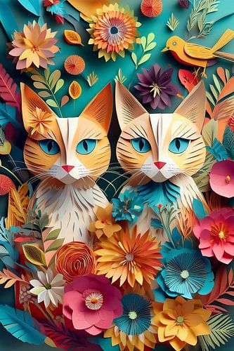 Colourful cats amongst the flowers
