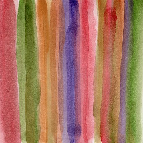 Abstracte aquarel penseelstreken in roze, groen, bruin en paars.