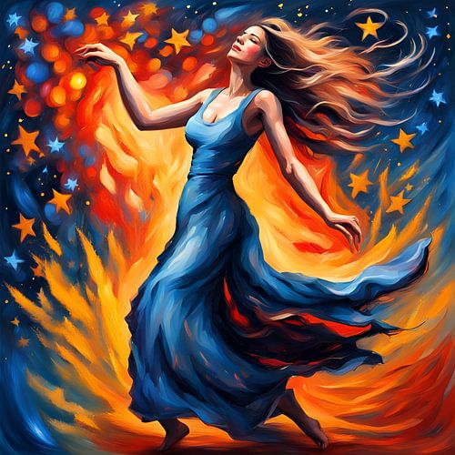 Dancing around the bonfire on a starry night