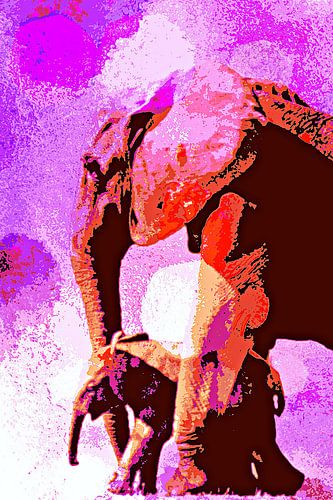 an elephant mother and her calf mixed media