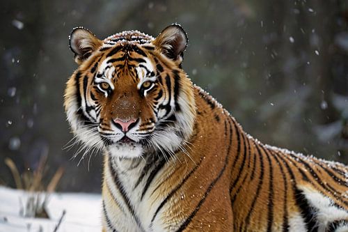 Tijger in besneeuwde natuur