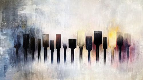 Artistieke penselen als pianotoetsen op canvas