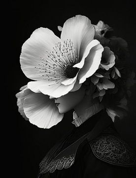 Une femme fascinante avec une fleur exceptionnellement grande sur la tête sur ArtDesign by KBK