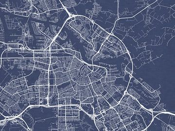Carte de Amsterdam en bleu royal sur Map Art Studio