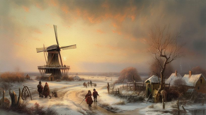 Niederländische Winterlandschaft mit Windmühle von Preet Lambon