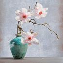 Wabi Sabi - imperfection - Japanese green vase with pink magnolia by Marly De Kok thumbnail