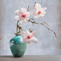 Wabi Sabi - imperfection - Japanese green vase with pink magnolia