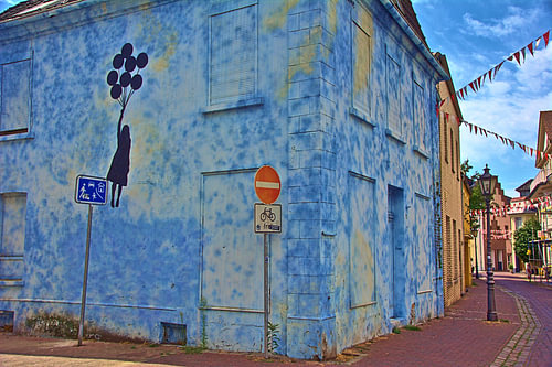 Blue house façade