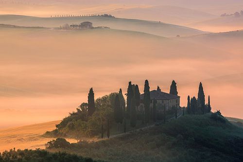 Zonsopkomst bij Podere Belvedere, Toscane, Italië