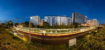 Berlin - district Lichtenberg, panorama - skyline with S-Bahn station at blue hour by Frank Herrmann