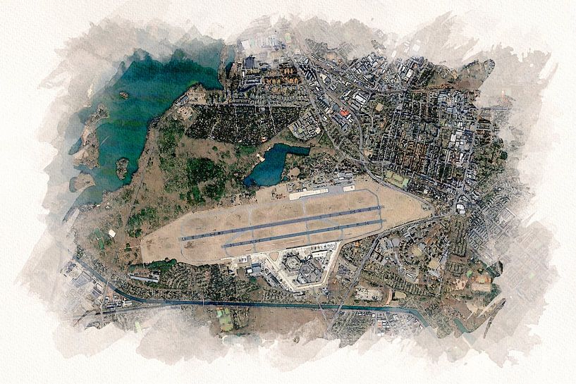 Illustration de l'aéroport de Tegel vu d'en haut par Aquarel Creative Design