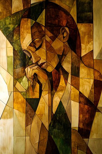 Denkende vrouw in abstract portret