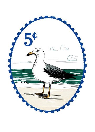 Kunstdruk van een vintage Seagull-postzegel
