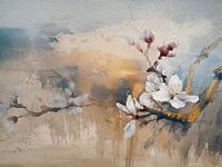 Mixed media schilderij van een tak met Appelbloesem