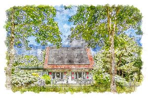 Maison avec volets à Burgh-Haamstede (aquarelle)